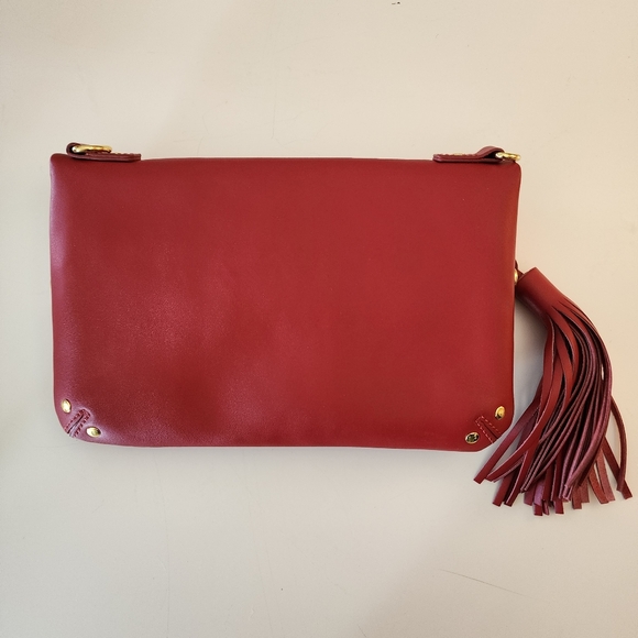 JOY & IMAN Red Genuine Leather Clutch Tassel Detail EUC - Picture 4 of 14
